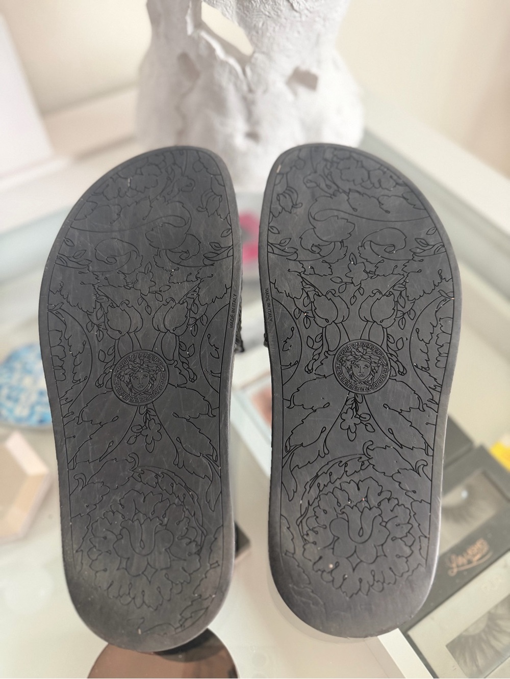 VERSACE Black Slides with Gold Medusa Emblem - Picture 3 of 9